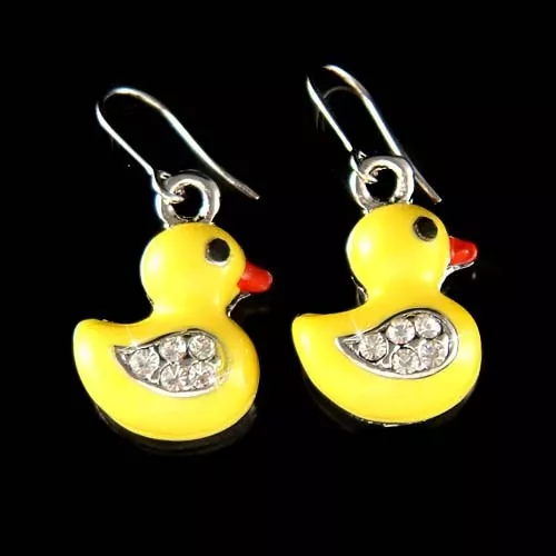 Orecchini Carini Con Charm In Cristallo Swarovski A Forma Di Anatra Gialla