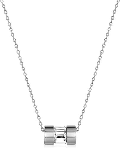 Nuovo Michael Kors Cristallo Color Argento Baguette Barile Collana con Ciondolo