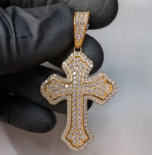 CHROME HEARTS Ciondolo Croce Moissanite Argento 925 Massiccio Cromato Ispirato Cuori 2 50CT D VVS1