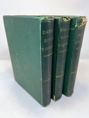 Dante Alighieri Divine Comedy 1867 Hardcover Longfellow Set Lot Rare 1st Edition