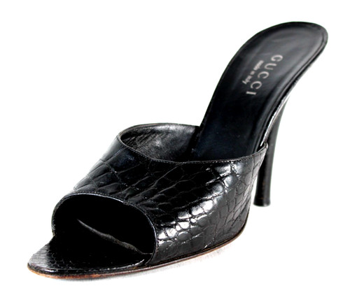 UNISA GUCCI by TOM FORD sandali mules vintage neri pelle di coccodrillo tacco impilato 10