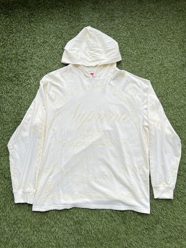 SUPREME CELEBRE HOODED L S TOP HOODIE OFF WHITE SZ L