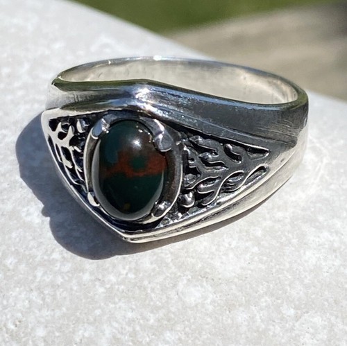 Celtic Tree of Life Ring .925 Sterling Silver Sz 9.5 World Tree Bloodstone USA