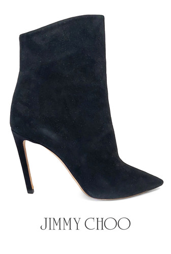 Jimmy Choo Helaine 100 Black Suede 37.5 EU 7.5 US Pointed Toe Heel Boots (0323)