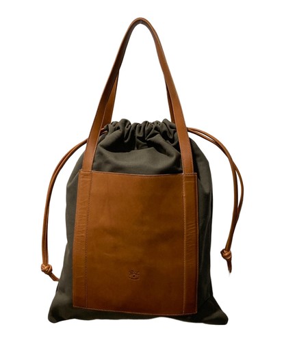 Il Bisonte Tote Bag Bicolor Canvas Leather Logo Embossed Men Authentic