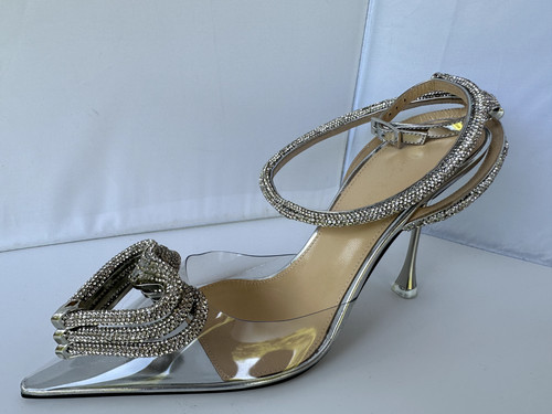New Mach & Mach Shoes Triple Heart Heels Pumps Size 38 Silver Clear