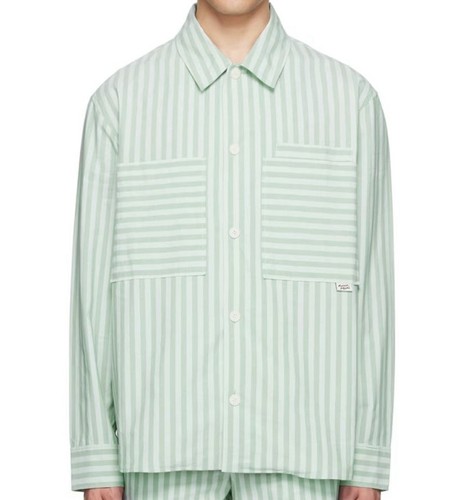 New NWT Maison Kitsuné Ice Blue Striped Shirt MM00401WC2048 MEDIUM