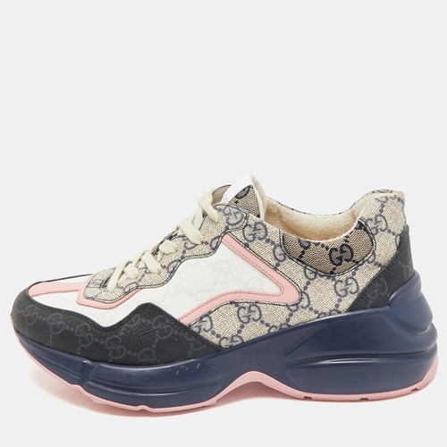 GUCCI (RHYTON  SCREENER) Gucci Multicolor GG Supreme Canvas and Leather Rhyton Sneakers Size 39.5