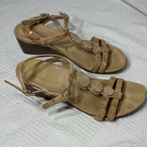 Vionic g cork t strap slingback wedge sandals size 7.5 Adjustable Straps
