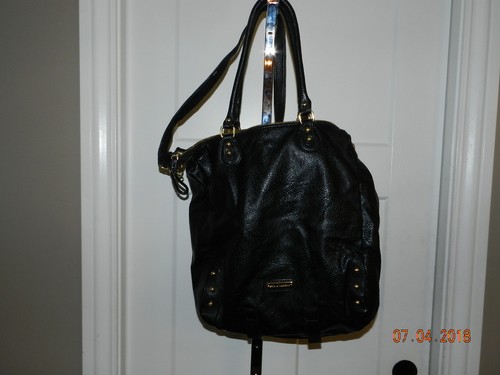 Steve Madden Large Black Crossbody Handbag Tote RETIRED w  g trim pebbled