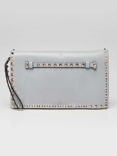 Valentino Grey Lambskin Leather Rockstud Clutch Bag