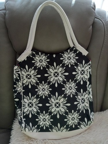 Lancome Black White Floral Pink Nylon Lined Shoulder Shopping Travel Tote Bag