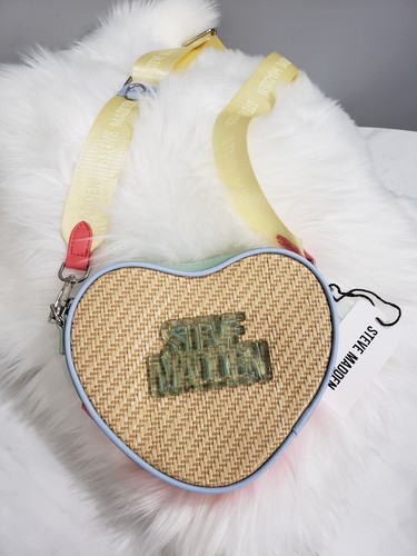 NEW Straw Wicker Lucite Pastel Steve Madden Heart Crossbody Purse Bag