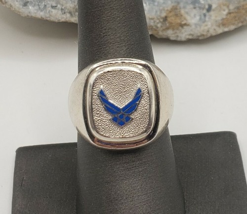 STERLING SILVER AND ENAMEL AIR FORCE RING SIZE 8.5
