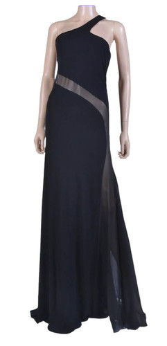 Abito vestito vintage Versace nero monospalla con dettaglio chiffon trasparente 42   6