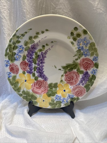 Tabletops Unlimited VALENTINO Dinner Plates Handpainted Floral 11 1 8"