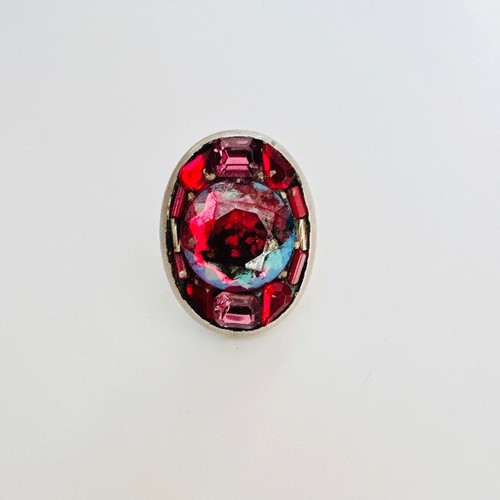 Vintage Glass Stone Costume Ring Red Pink Annie Sherburne   NEW
