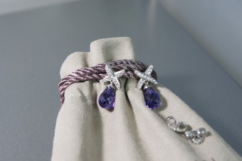 Orecchini David Yurman X Viola Ametista Briolette Goccia Argento Diamanti Oro Post