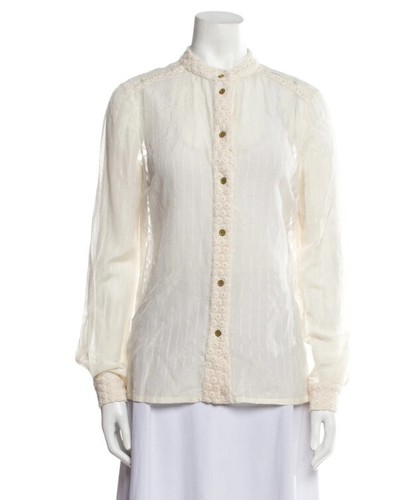 Tory Burch 4 blusa panna uncinetto romantica camicia abbottonata tunica