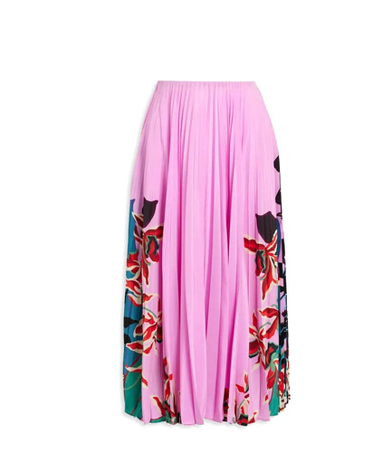 Valentino Garavani Pleated Floral Print Silk Chiffon Midi Skirt & Size 40