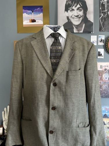 Giacca blazer vintage Hugo Boss Jules Veurne 'Einstein' lino e lana verde 46