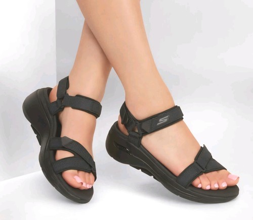SKECHERS ARCH FIT SKECHERS Go Walk Arch Fit  Cruise Around Black Sandals 140251 Women's 8