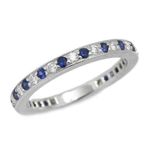 Anello a fascia Tiffany & Co. Legacy diamante zaffiro blu misura US5 oro bianco 18 carati