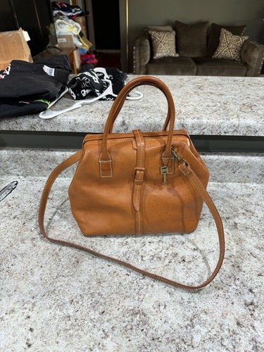 Vintage Fossil Brown Leather Stachel Shoulder Bag Purse With Key Charm Medium