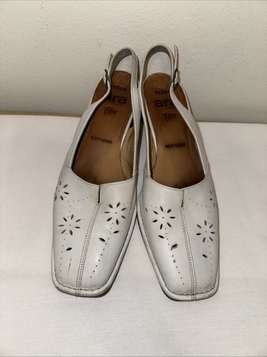 ARA SHOES Ara Relax Germany Vintage White Leather Echt Leder Size 7 Woman Buckle Spring