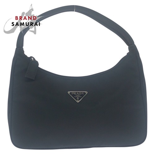 Item PRADA Tessuto Triangle Logo Plate Black Silver Hardware Nylon Handbag Acce