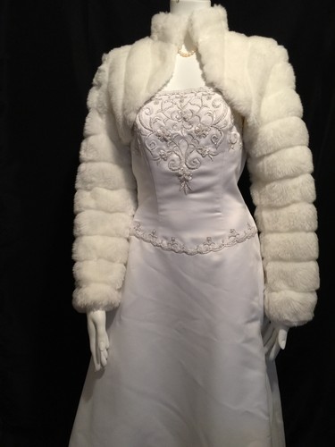 OFF WHITE Cappotto da sposa AVORIO finta pelliccia di visone bolero stola XS XXL