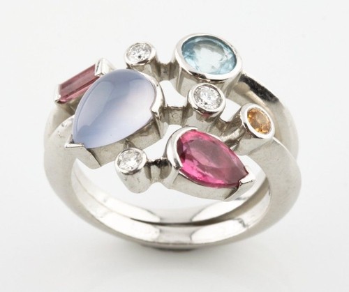 Anello Cartier Meli Melo platino e diamanti e pietre preziose taglia 6 75 anni '90