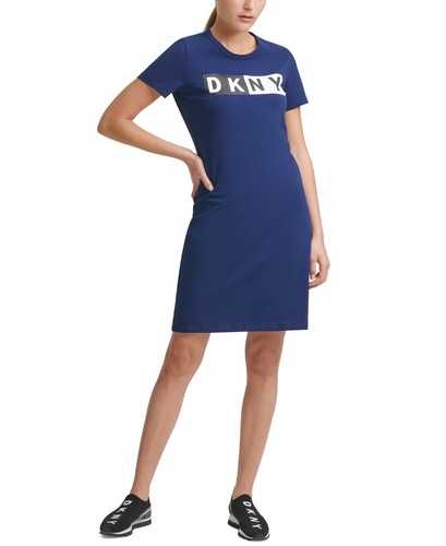 ESSENTIALS MSRP $49 Dkny Womens Essential Logo T Shirt Dress Navy Size XS