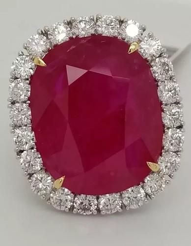 11.80 Ct Cushion Cut Natural Red Ruby Diamond Engagement Ring 14K White Gold