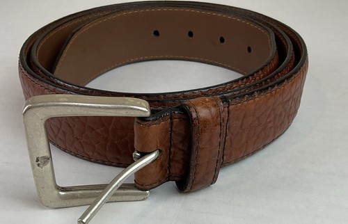 Allen Edmonds American Bison Leather Belt Size 44 Tan 14824 Textured Buckle