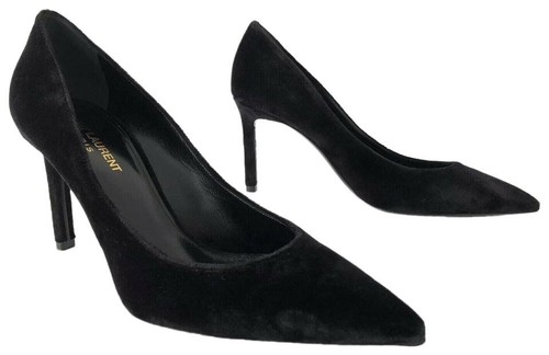 Décolleté Saint Laurent YSL Velluto Nero Anja Tacchi Alti Taglia 36 5 Made In Italy