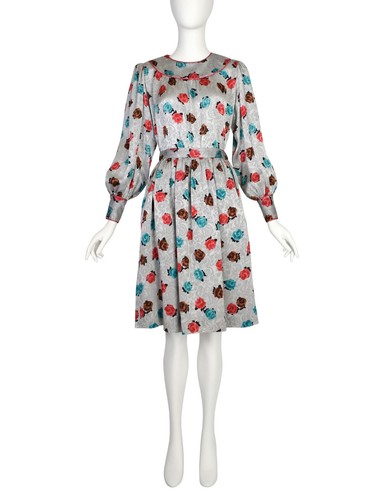 SAINT LAURENT (YSL) Top Yves Saint Laurent Vintage SS 1982 argento floreale jacquard manica puff e Sk