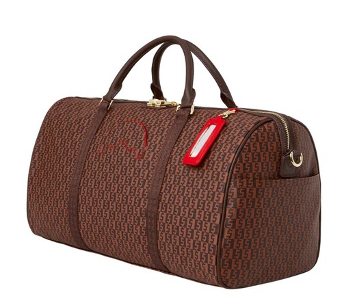 LANCASTER PARIS Sprayground Brown Checkered Duffle Shark In Paris Monogram Travel Gym Large Bag