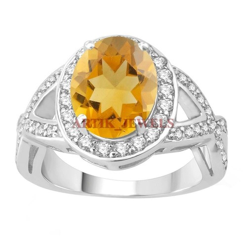 Natural Citrine Gemstone with 925 Sterling Silver Ring for Women's #3671