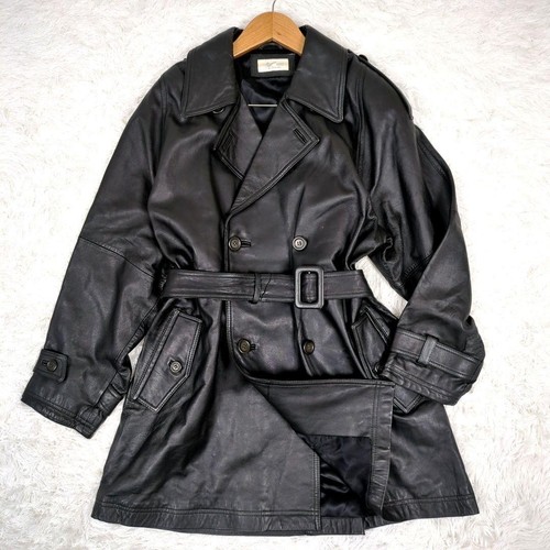GENNY Guvenes Lamb leather trench coat Medium size belt black Women's from Japan
