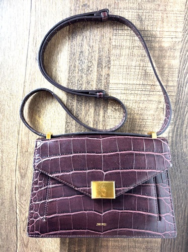 JW Pei Brown Burgundy Croc Vegan Leather Crossbody Shoulder Bag