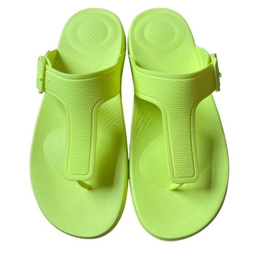 FitFlop IQUSHION Electric Yellow Adjustable Buckle Sandals Size 10 NWT