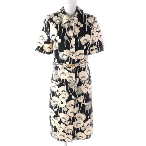 Abito lungo GUCCI 2021 stampa fiori papavero con cintura GG nero beige M Italia