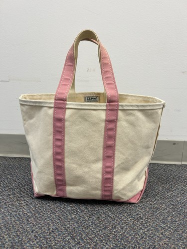 Vintage LL Bean Boat and Tote 90s Pink White Canvas Medium Size USA Made Clean