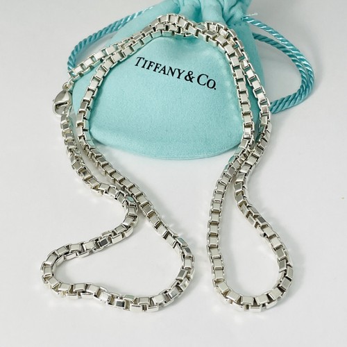 24” Tiffany & Co Large Men’s Unisex Sterling Silver Venetian Box Link Necklace