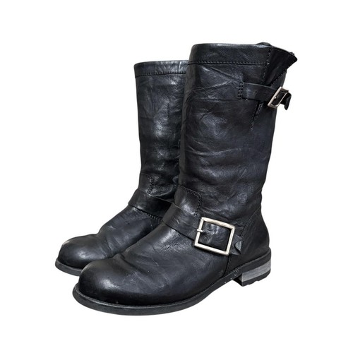 Y2k Jimmy Choo black leather biker grunge engineer slouch boots buckle 39.5