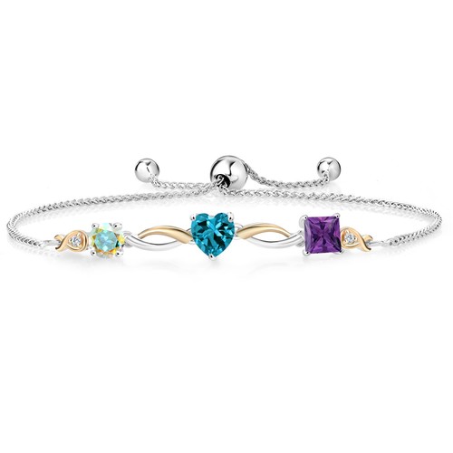 2.15 Ct Mercury Mist Mystic Topaz London Blue Topaz 925 Silver and 10K Yellow