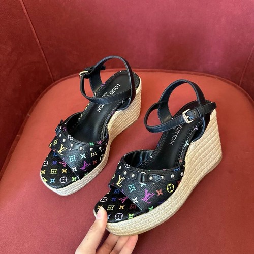 Louis Vuitton Multicolor Wedge Sandals – Women's Size [35 39] – Black Monogram