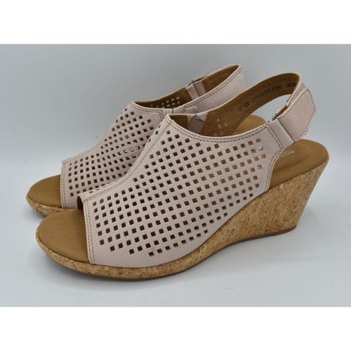 Rockport Womens Size 9.5 Briah Perforated Farro Nubuck Sling Back Wedge Sandals