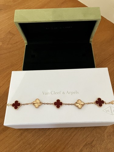 Van Cleef & Arpels Vintage Alhambra Carnelian Rose G Guilloche Bracelet